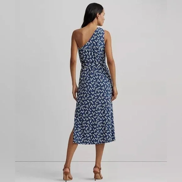Ralph Lauren Elegant Blue Floral One-Shoulder Dress - Picture 2 of 13